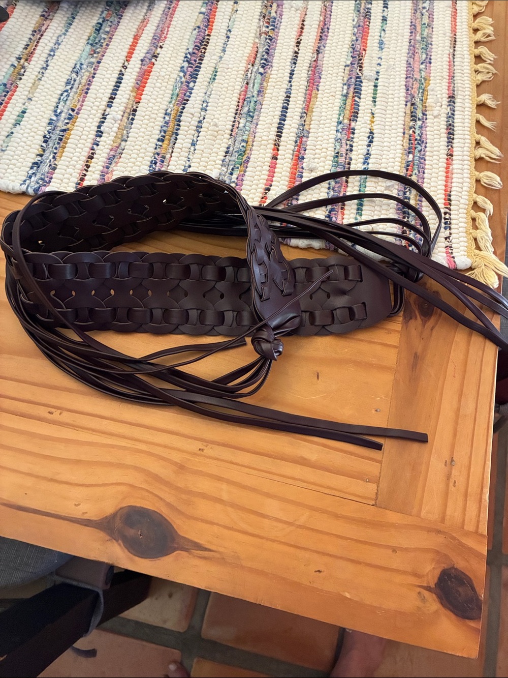 Braided Fringe Wide Waist Belt - Dark Brown s/m